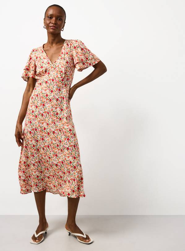 Orange Floral Print Midaxi Tea Dress 12